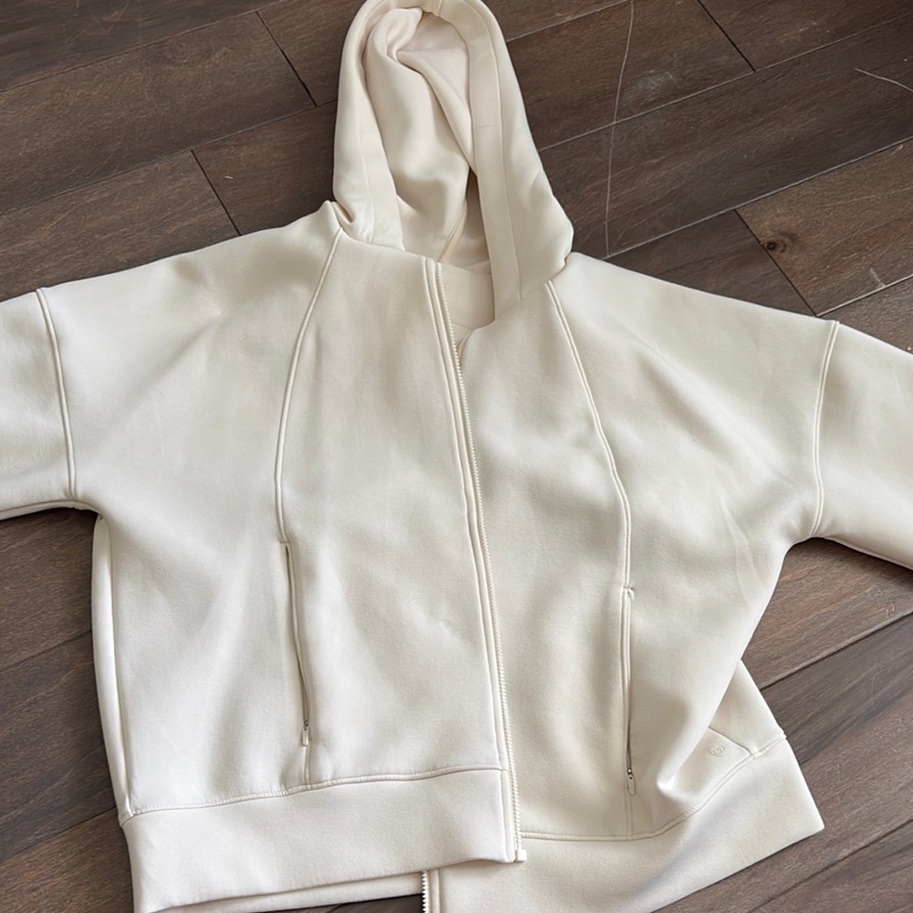 Cream Athletic Zip-Up Hoodie
